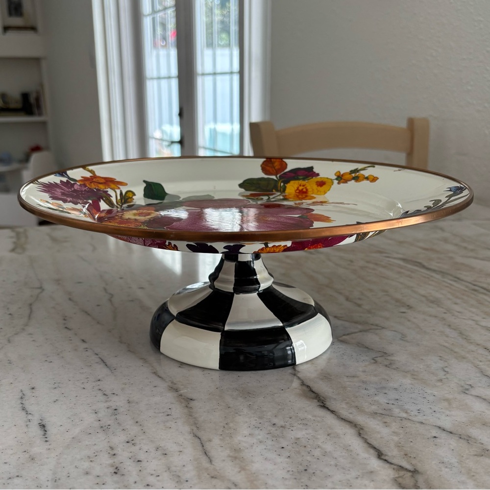 Mackenzie Childs White Flower Market Large Pedestal Platter